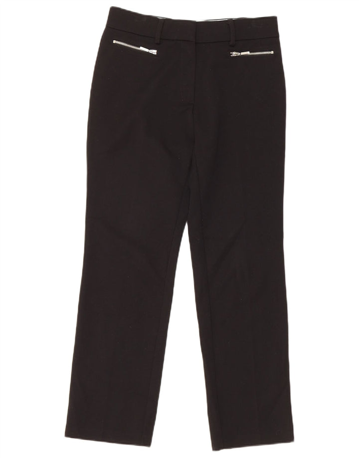 Calças cortadas femininas Marks & Spencer Reino Unido 8 pequenas W26 L25 poliéster preto