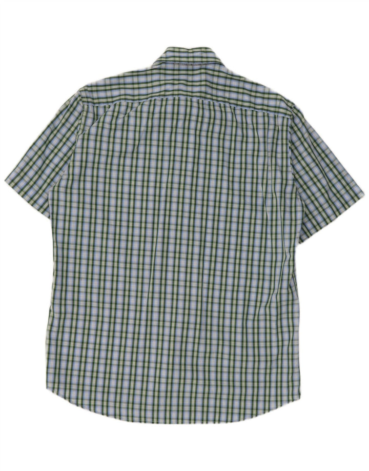 Camisa masculina de manga curta Hugo Boss algodão xadrez azul médio