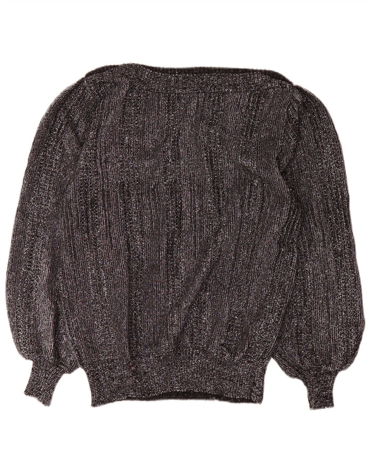 Suéter feminino vintage com gola canoa Reino Unido 14 médio prateado