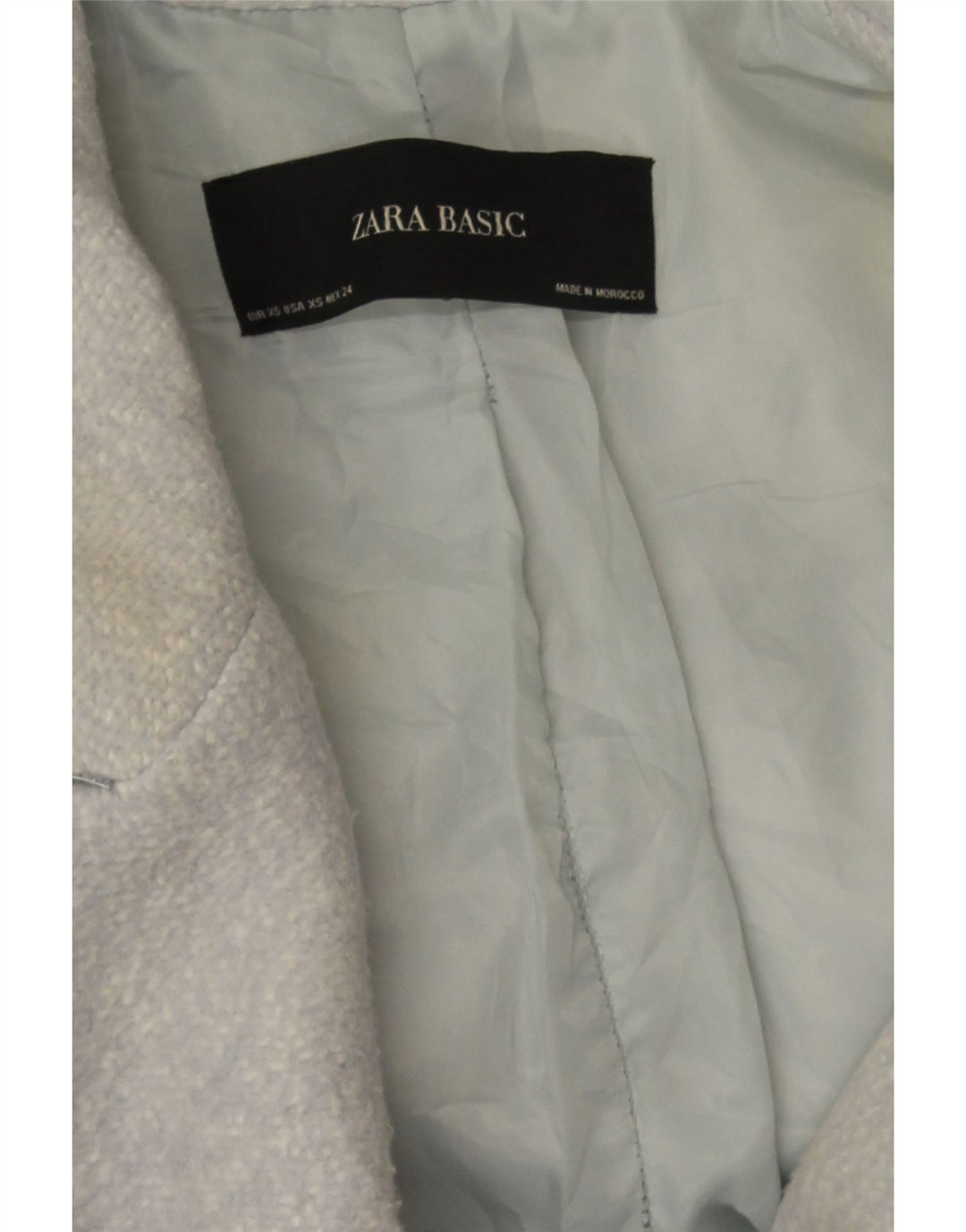 Zara Casaco feminino oversized com peito duplo Reino Unido 6 XS azul manchado