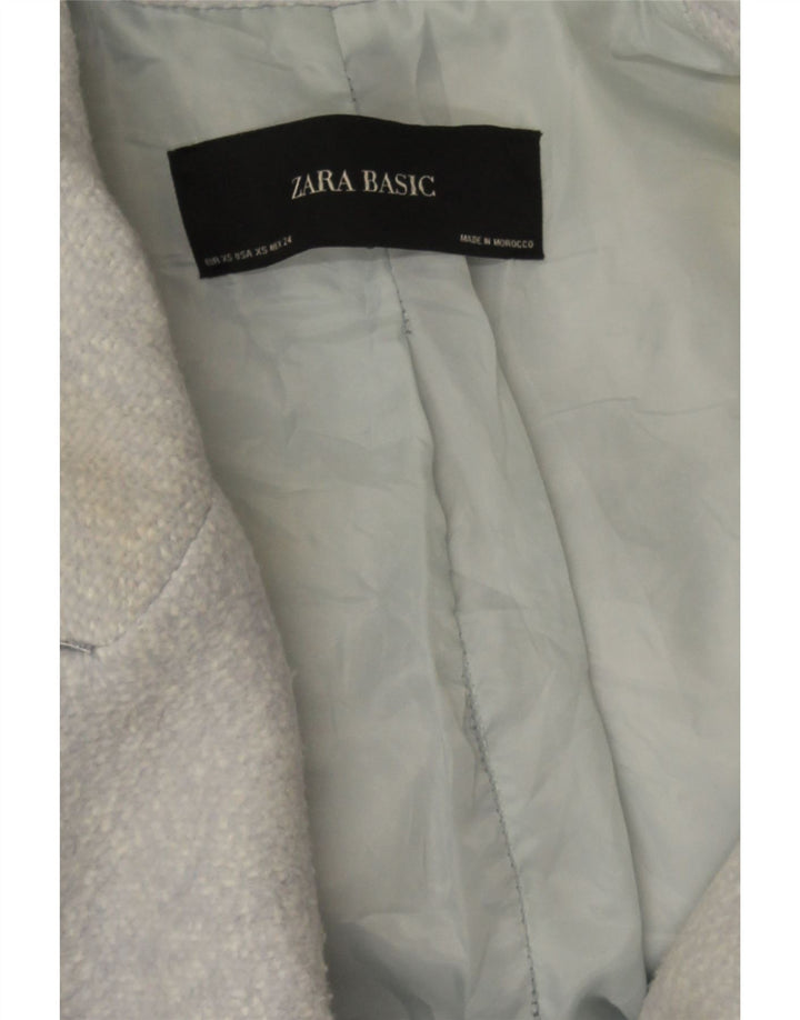 Zara Casaco feminino oversized com peito duplo Reino Unido 6 XS azul manchado