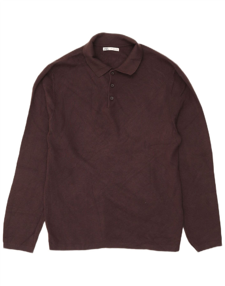 Zara Suéter masculino com gola polo grande marrom