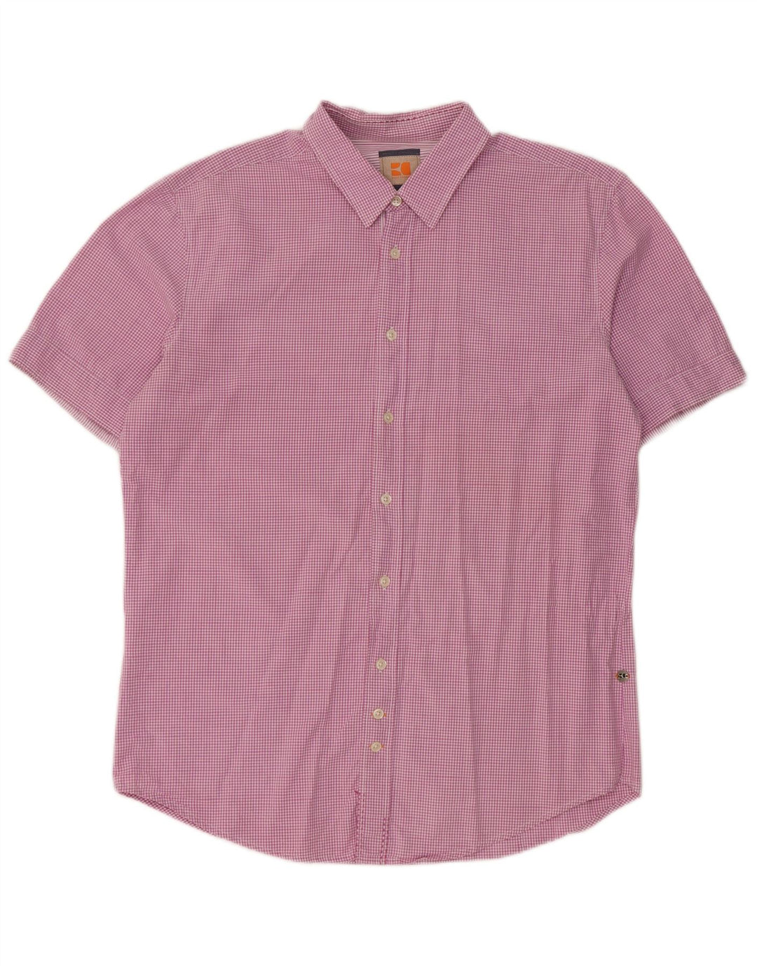 Camisa masculina de manga curta Hugo Boss XL rosa algodão guingão