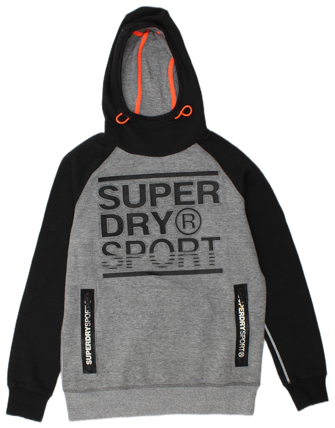 SUPERDRY Mens Graphic Hoodie Jumper Small Grey Colourblock Cotton Vintage Superdry and Second-Hand Superdry from Messina Hembry 