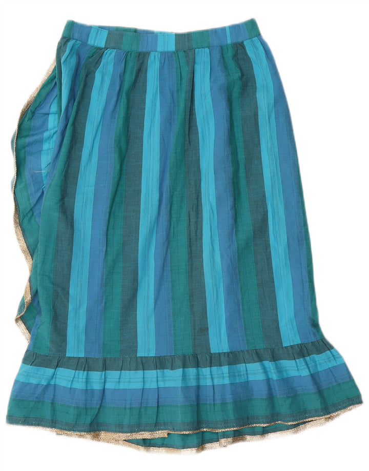 Saia feminina vintage com babados W24 XS listrado azul