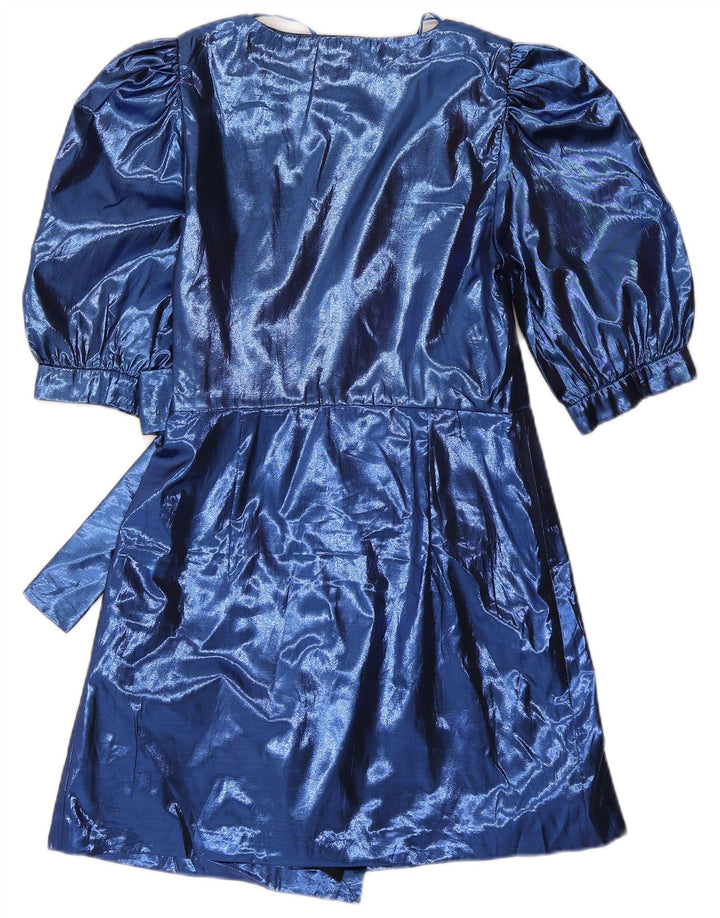 Vestido feminino Zara A-Line UK 8 pequeno azul poliéster