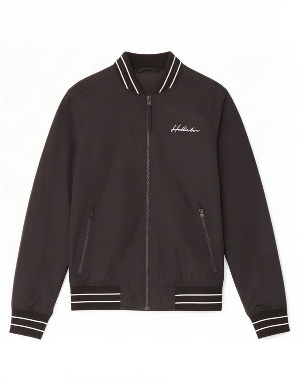 Jaqueta bomber masculina Hollister UK 34 XS poliéster listrado preto