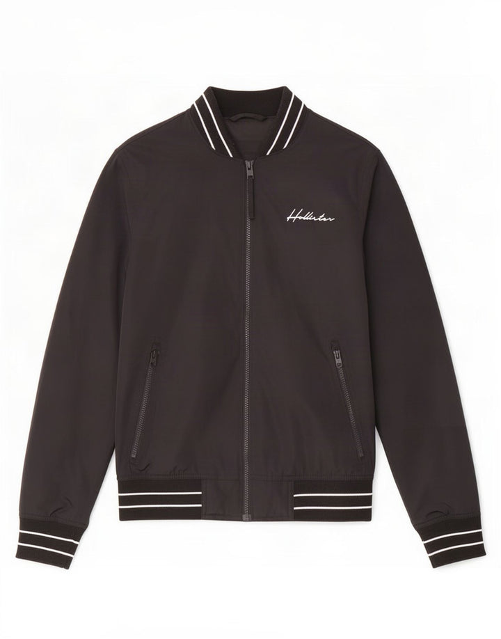 Jaqueta bomber masculina Hollister UK 34 XS poliéster listrado preto