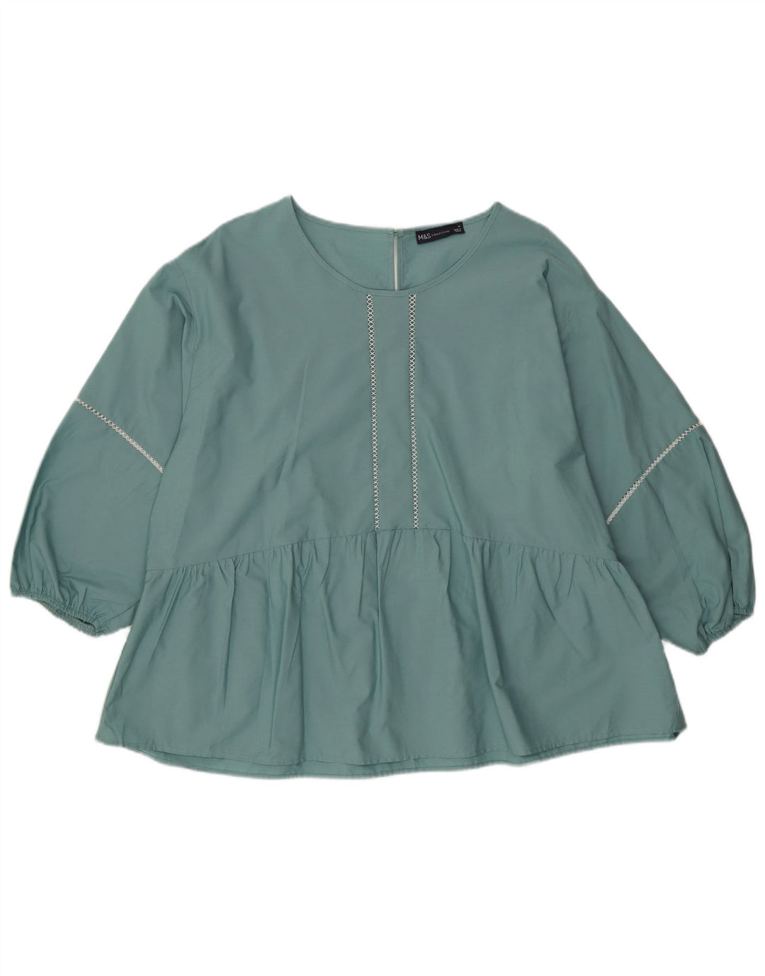 Blusa feminina de manga comprida Marks & Spencer Reino Unido 16 grande algodão verde