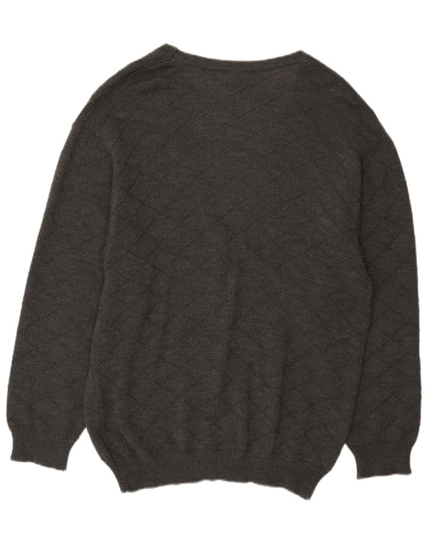 Suéter cardigã feminino vintage EU 46 XL cinza xadrez poliacrílico