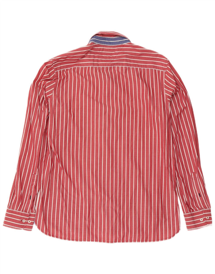 Camisa masculina Tommy Hilfiger Custom Fit de algodão listrado vermelho médio