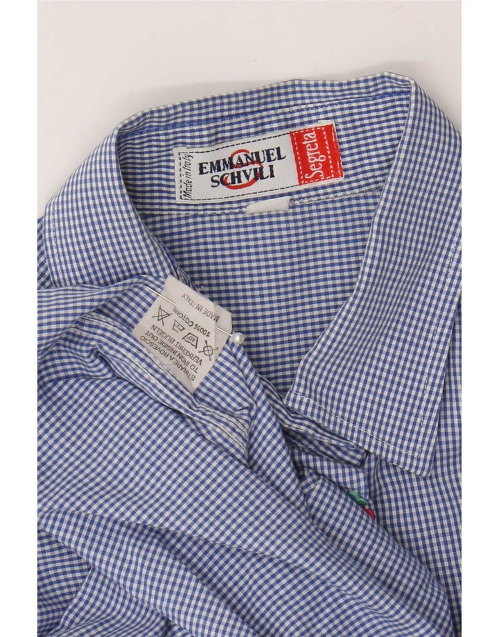 Camisa regular feminina de manga comprida Emmanuel Schvili Reino Unido 18 XL azul guingão