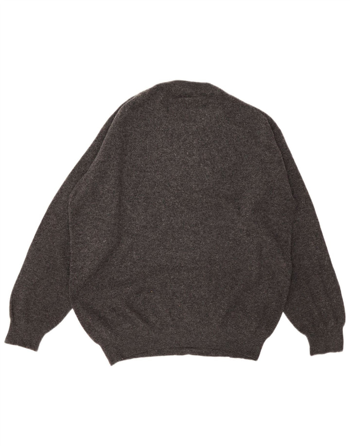Zara Suéter masculino com gola redonda XL lã manchada cinza