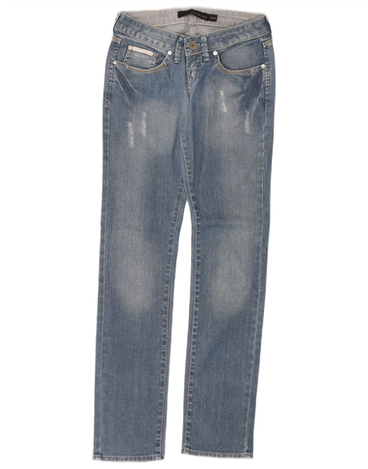 Calça jeans reta feminina Calvin Klein W26 L31 algodão azul