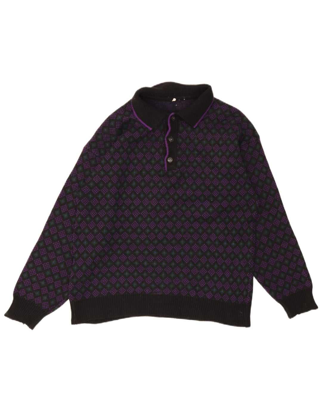 Suéter vintage masculino com gola polo e meio geométrico multicolorido
