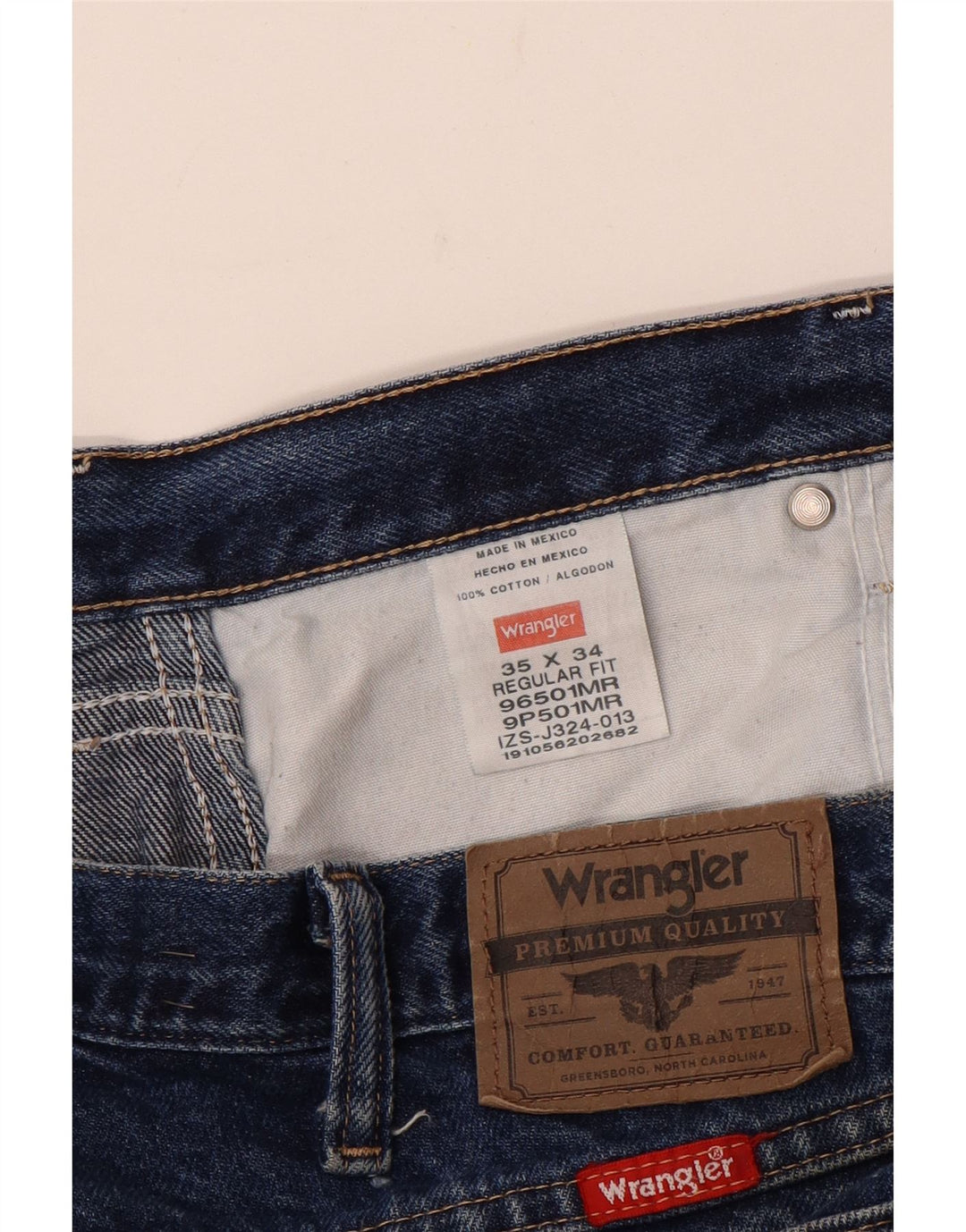 Wrangler Mens Regular Fit Straight Jeans W35 L30 Azul Algodão