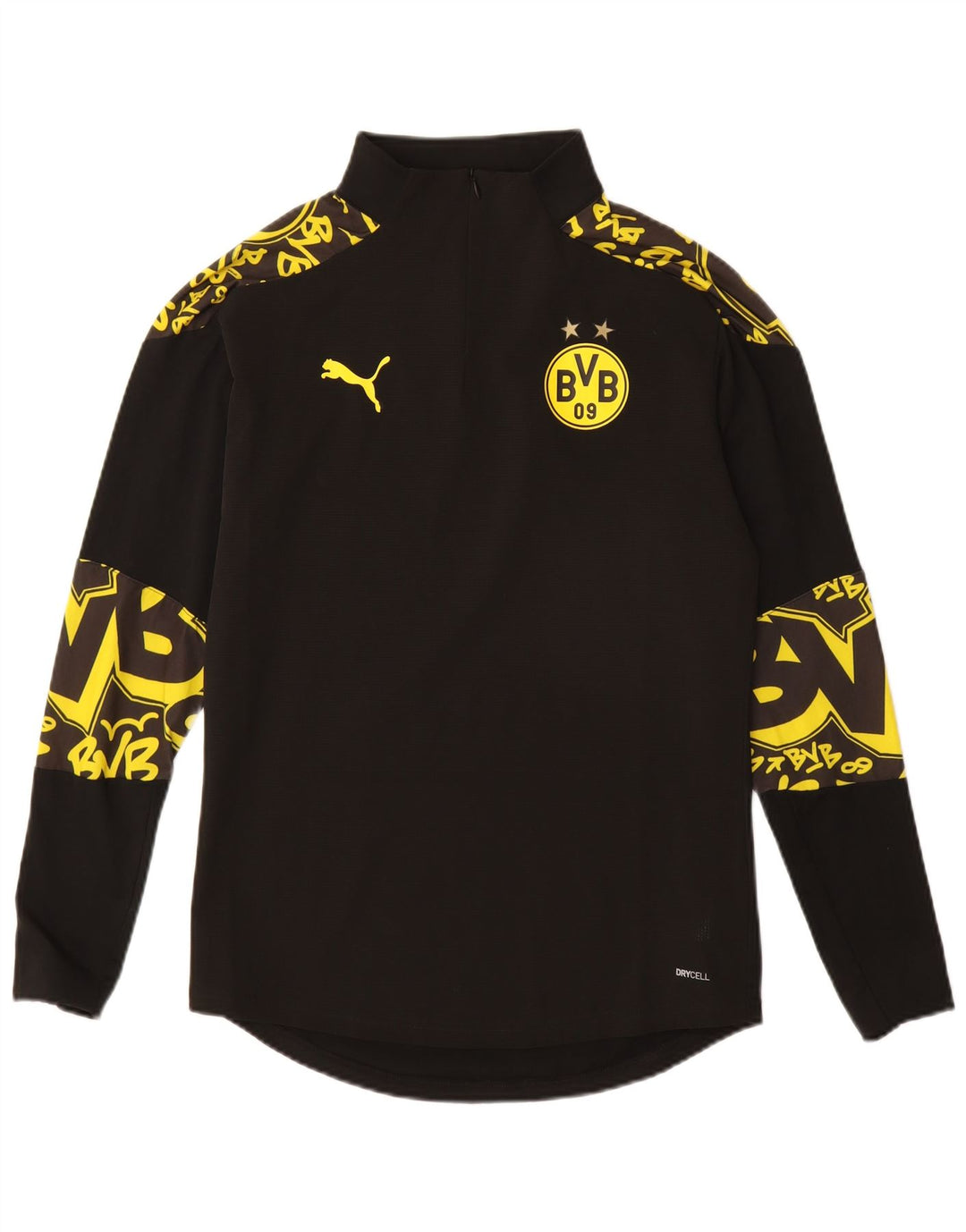 Puma Masculino BVB Dortmund Gráfico Zip Neck Pulôver Treino Top Pequeno Preto