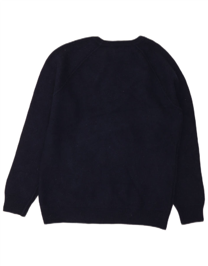 Suéter feminino Benetton com gola redonda UK 14 lã azul marinho médio