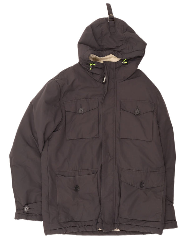 Jaqueta corta-vento masculina Superdry com capuz Sherpa Reino Unido 44 2XL cinza nylon