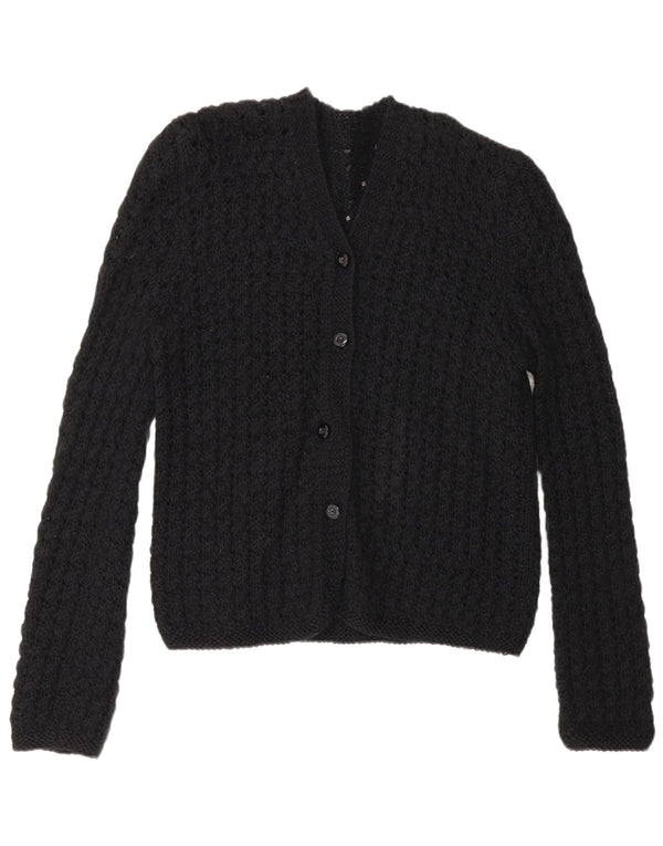 Suéter cardigã feminino vintage transparente de crochê Reino Unido 14 médio preto