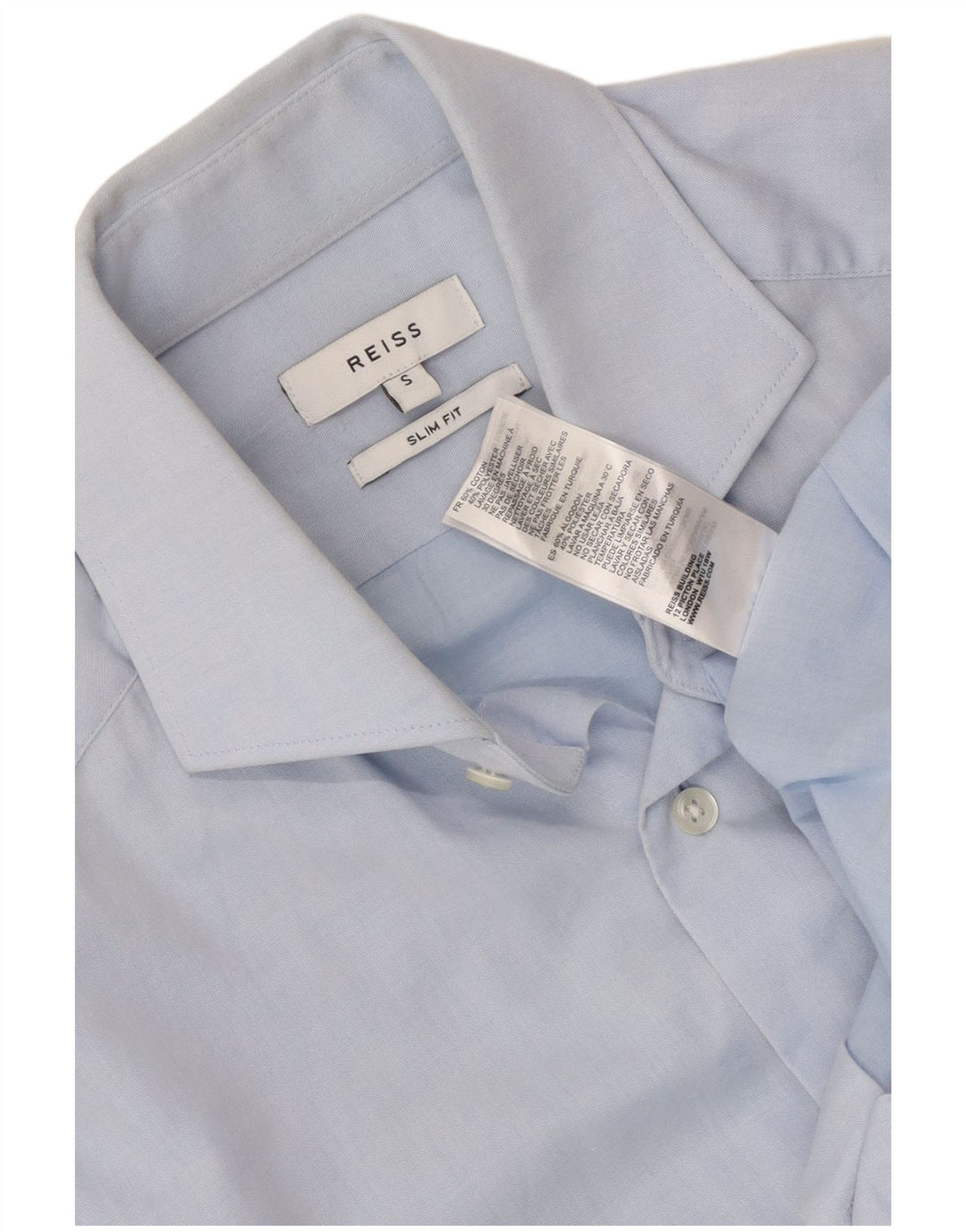 Camisa masculina Reiss Slim Fit pequena azul algodão