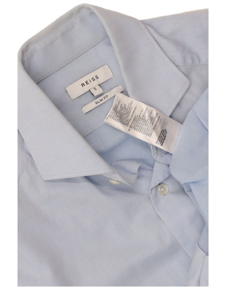 Camisa masculina Reiss Slim Fit pequena azul algodão