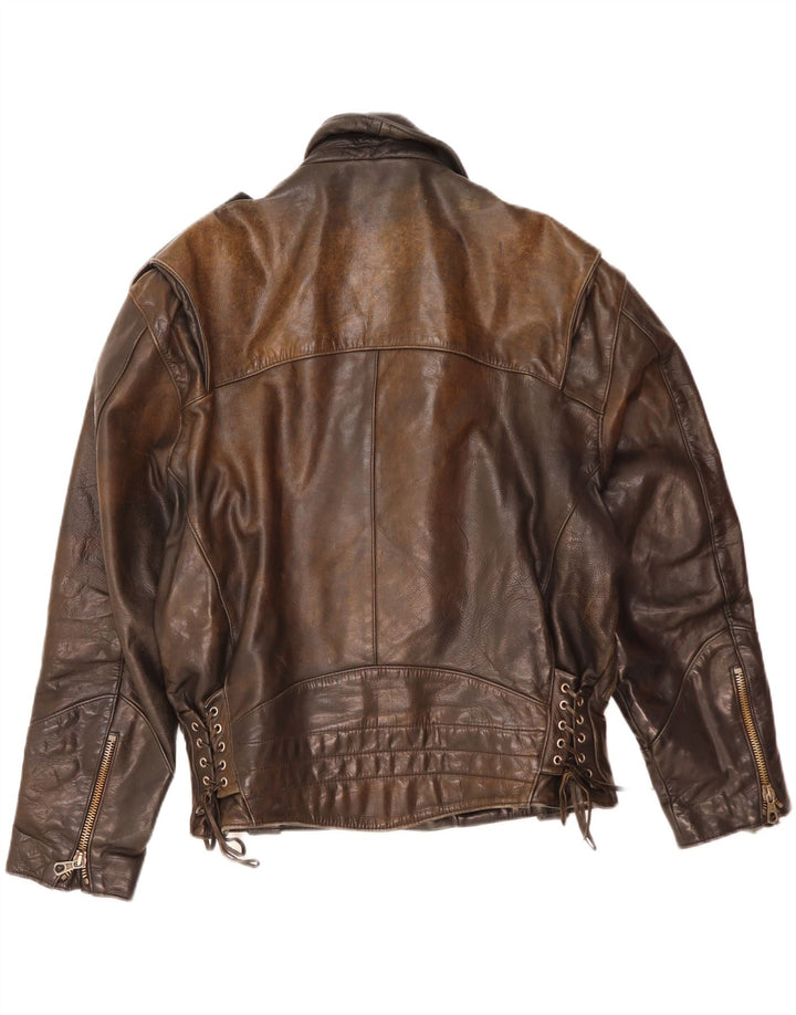 Jaqueta masculina de couro vintage para motociclista Reino Unido 38 couro marrom médio