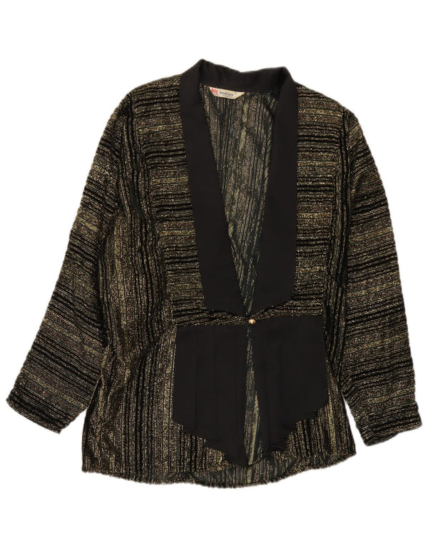 Jaqueta blazer feminina vintage com 1 botão Reino Unido 16 grande listrada preta