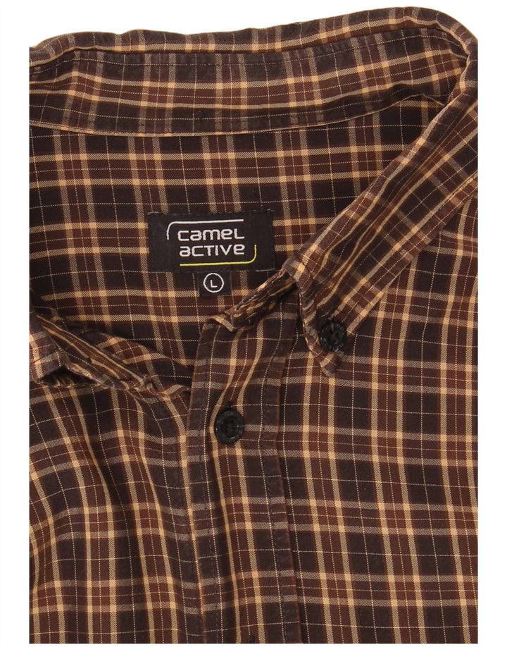 Camisa masculina de flanela Camel Active grande xadrez marrom
