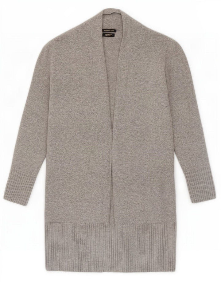 Suéter cardigã feminino aberto com palangre Massimo Dutti Reino Unido 10 lã cinza pequena