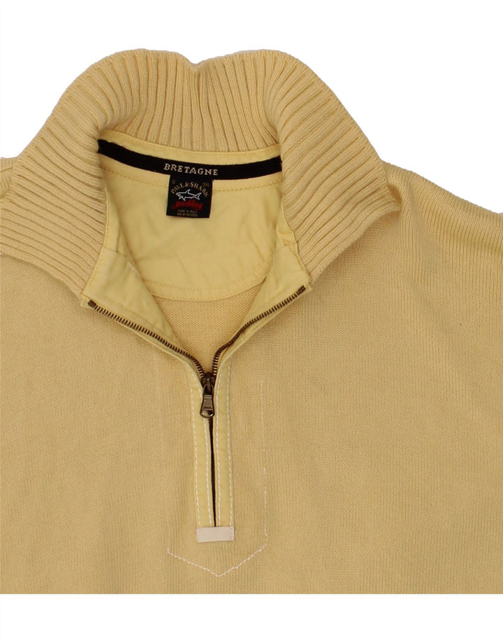 Suéter masculino PAUL & SHARK com zíper e gola 3XL de lã amarela