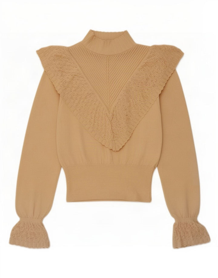 Top feminino Zara manga comprida UK 10 pequeno bege