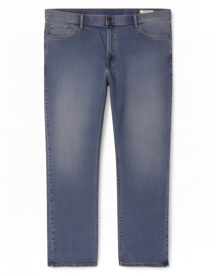 Calça jeans reta regular masculina Marks & Spencer W44 L31 algodão azul