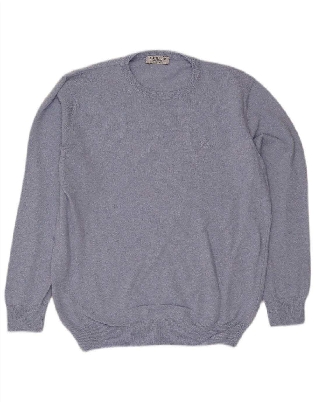 Suéter masculino Trussardi com gola redonda de lã azul médio
