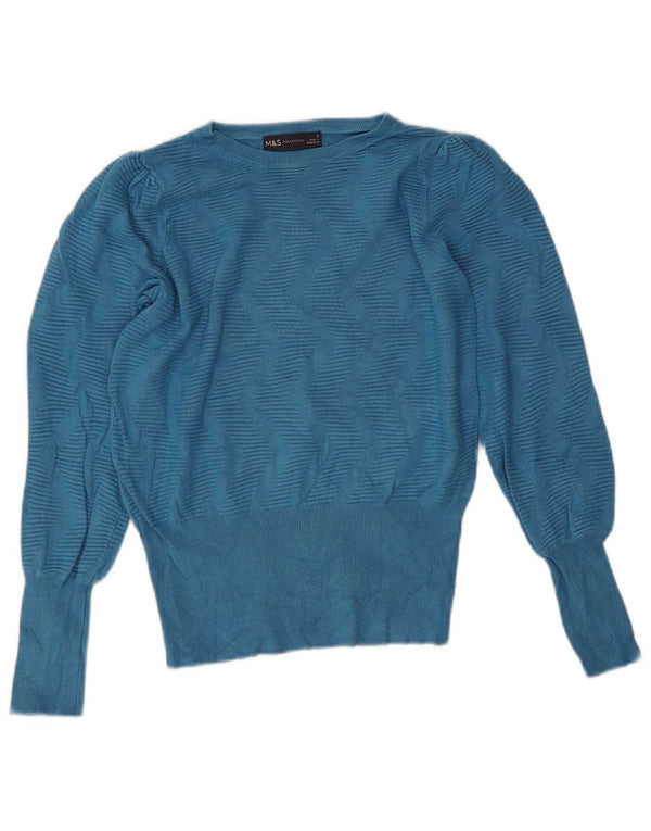 Suéter feminino Marks & Spencer com gola canoa Reino Unido 10 pequeno azul Chevron