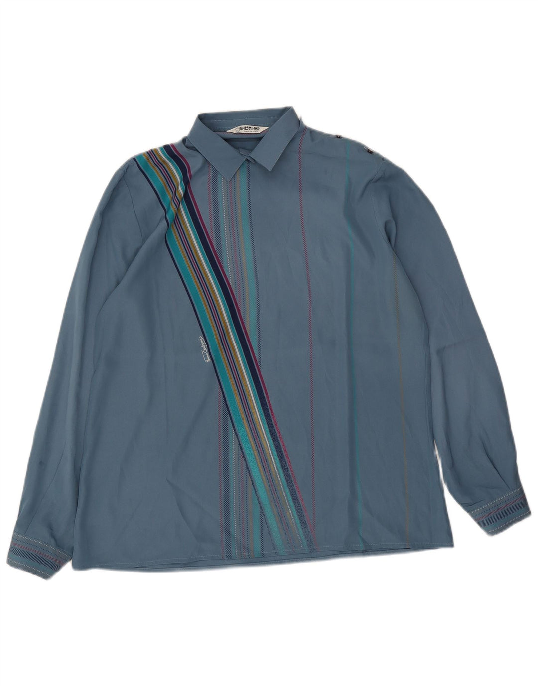 Pulôver feminino vintage IT 48 XL poliéster listrado azul
