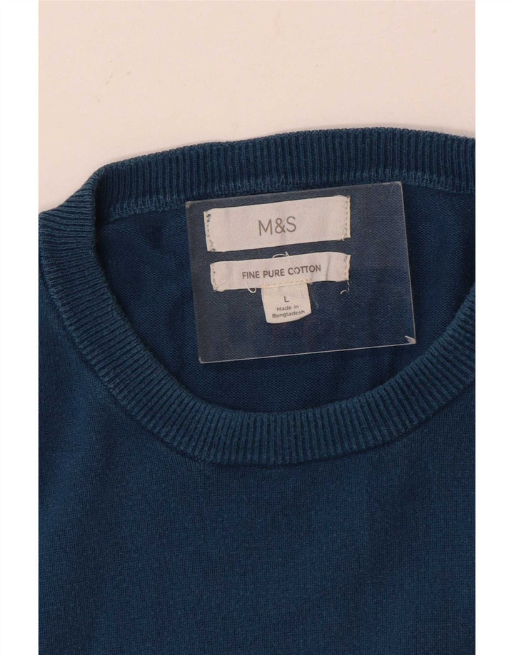 Suéter masculino Marks & Spencer com gola redonda, grande algodão azul