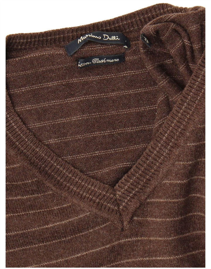 Suéter masculino Massimo Dutti com decote em V XL listrado marrom