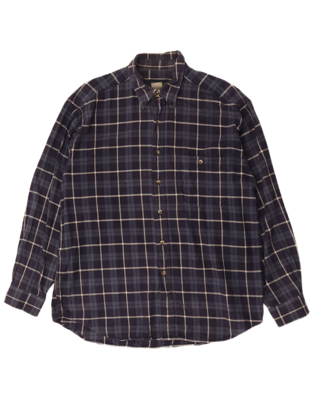 Camisa masculina de flanela Eddie Bauer grande algodão xadrez azul marinho