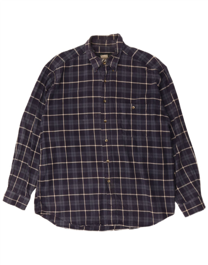Camisa masculina de flanela Eddie Bauer grande algodão xadrez azul marinho