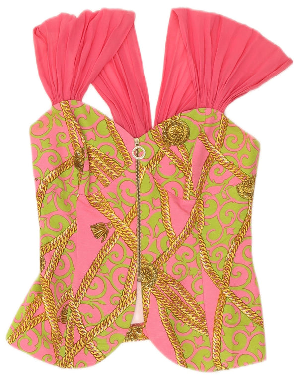 Conjunto de saia feminina vintage gráfica de 2 peças IT 44 médio W28 rosa paisley