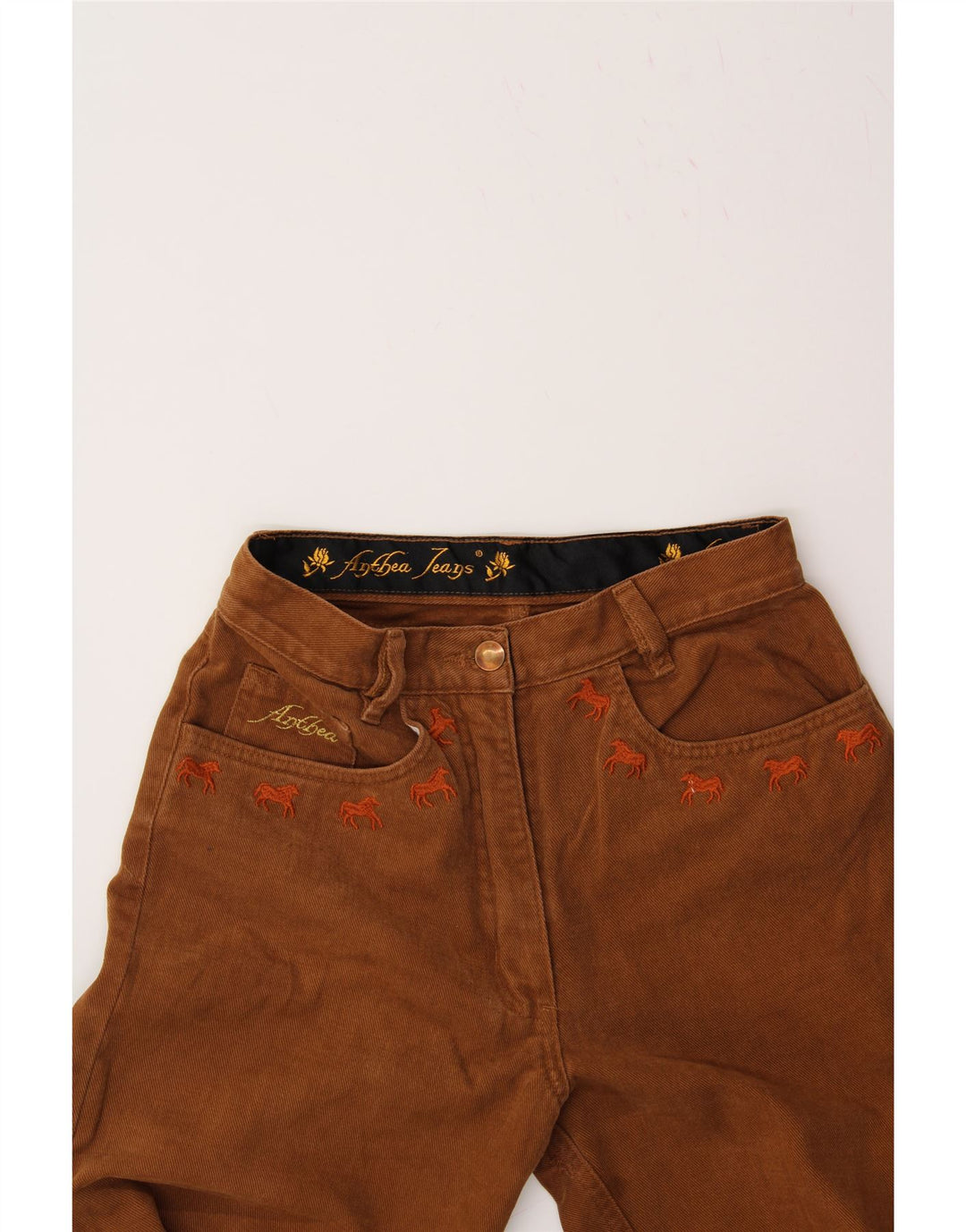 ANTHEA Womens Graphic High Waist Tapered Jeans W25 L32  Brown Vintage Anthea and Second-Hand Anthea from Messina Hembry 