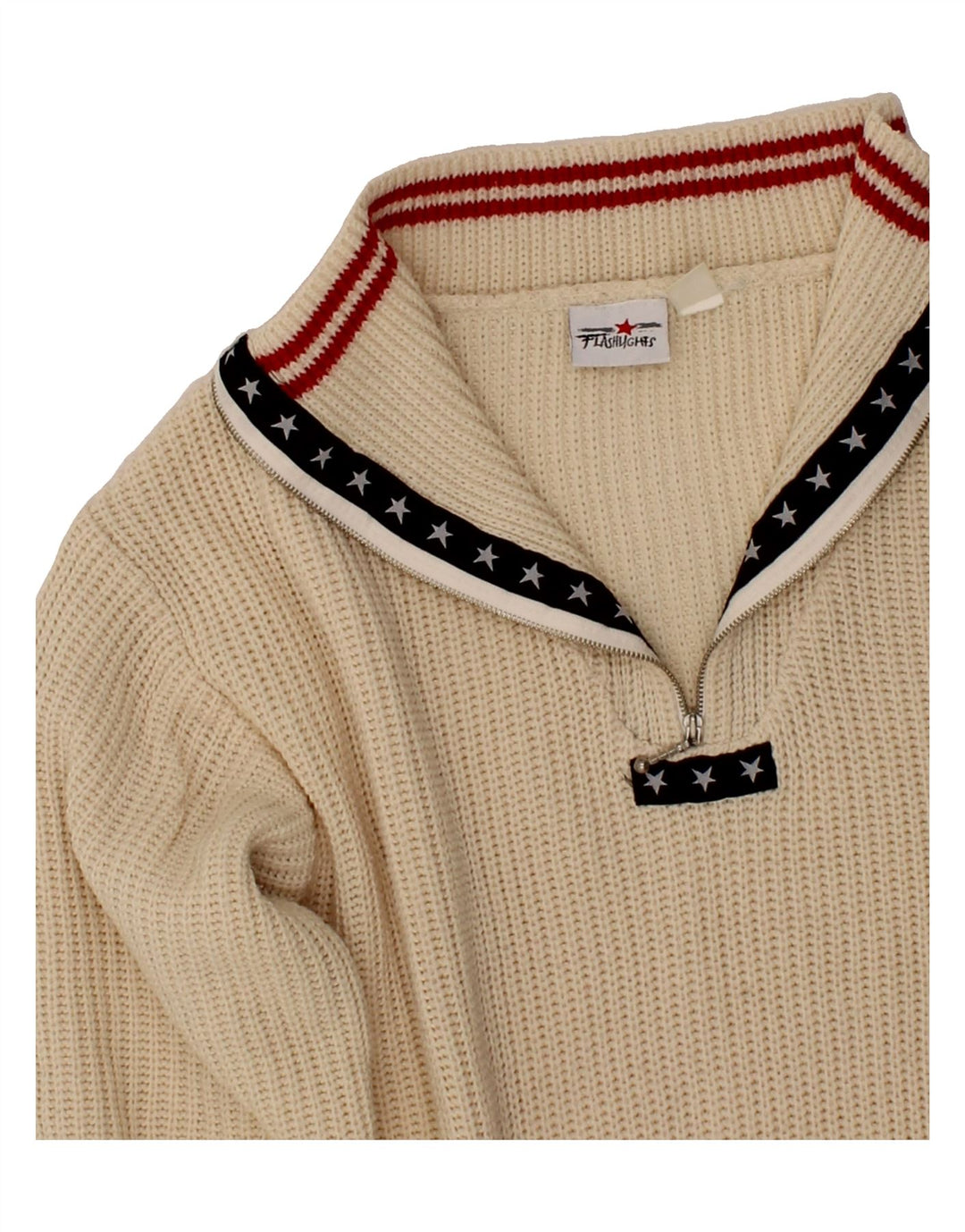 FLASH LIGHTS Womens Zip Neck Jumper Sweater UK 18 XL Off White Preppy Vintage Flash Lights and Second-Hand Flash Lights from Messina Hembry 