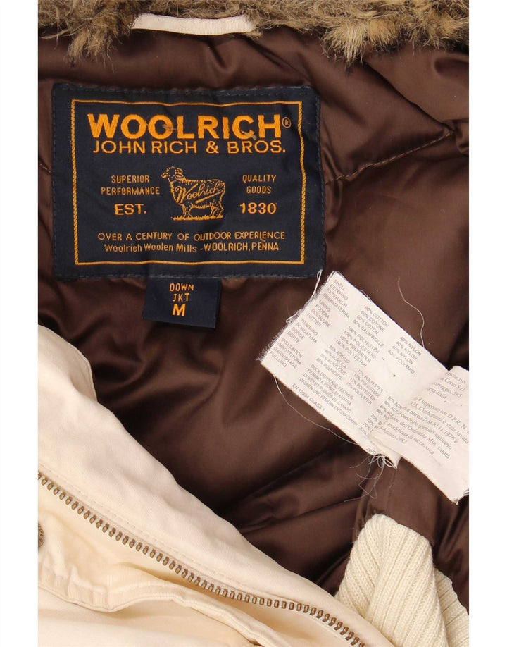 Jaqueta feminina acolchoada com capuz Woolrich Reino Unido 14 algodão branco médio