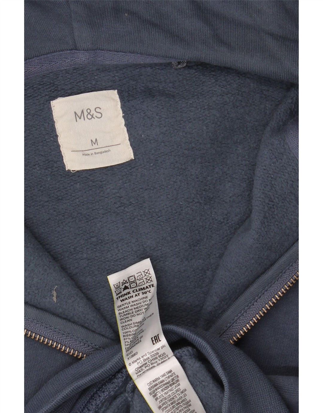 Suéter masculino Marks & Spencer com capuz e zíper médio algodão azul marinho