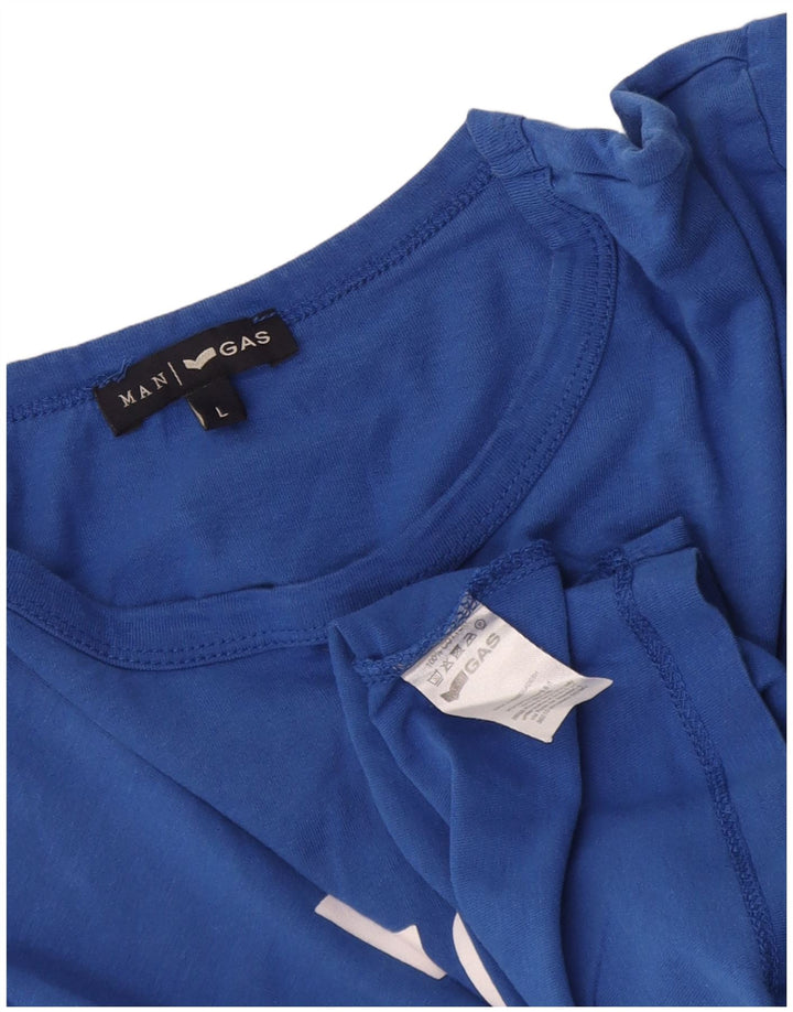 Camiseta gráfica masculina Gas Top grande algodão azul