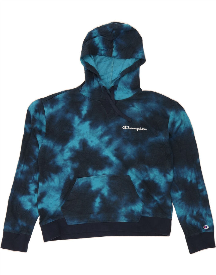 CHAMPION Womens Hoodie Jumper UK 16 Large Blue Tie Dye Cotton Vintage Champion and Second-Hand Champion from Messina Hembry 