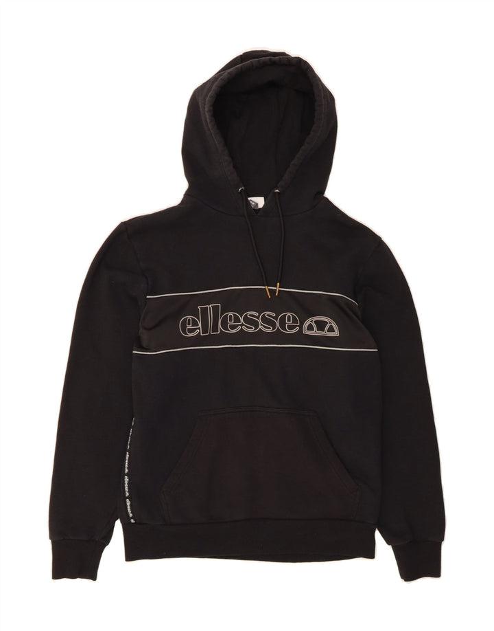 ELLESSE Mens Graphic Hoodie Jumper Medium Black Cotton Vintage Ellesse and Second-Hand Ellesse from Messina Hembry 