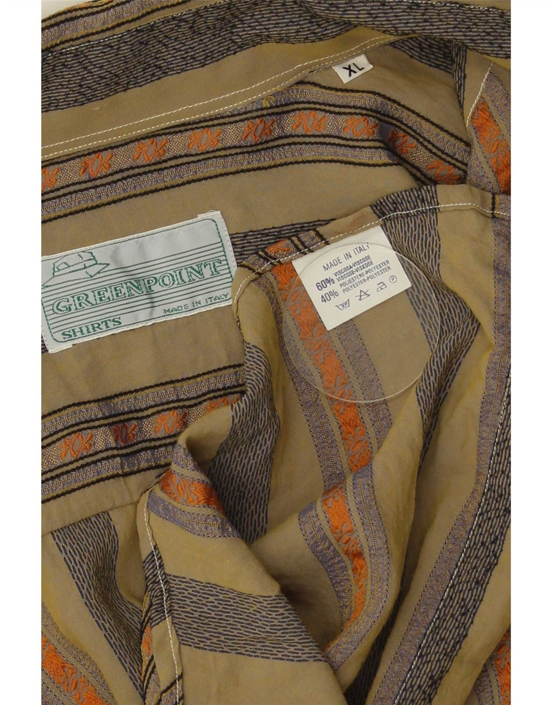 Camisa masculina vintage XL cáqui listrada viscose