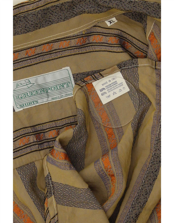 Camisa masculina vintage XL cáqui listrada viscose